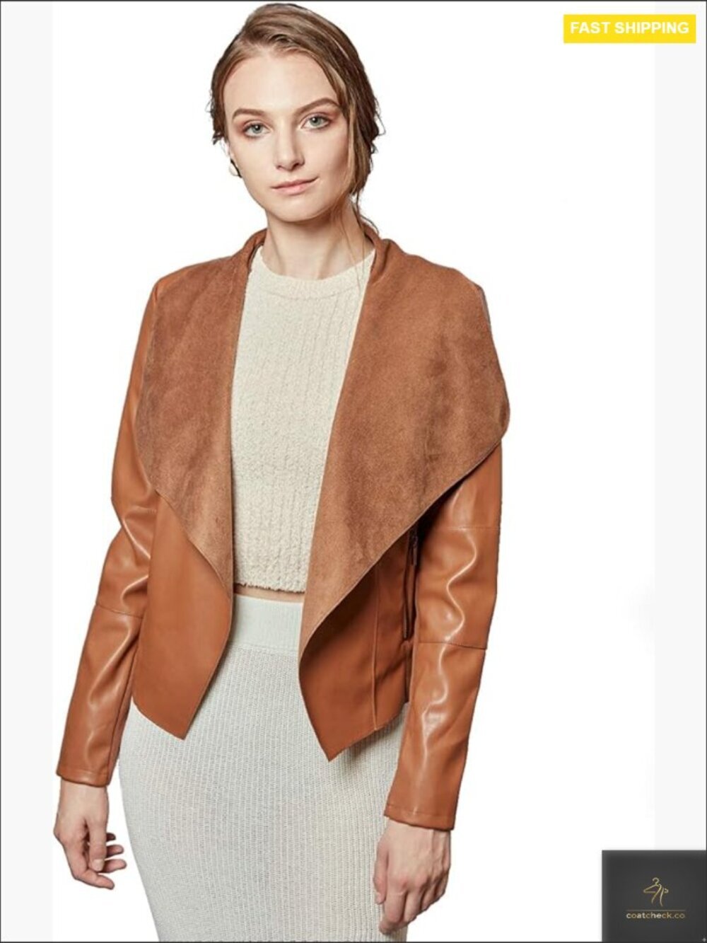 Faux Leather Blazer Jacket Slim Fit Open Front Lapel Tailored Chic